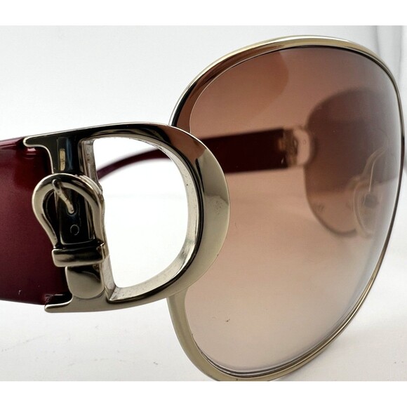 Vtg Y2K Christian Dior Buckle 2 Wrap Aviator Sunglasses Brown Gradient Red Gold